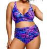 image:imageYonique Womens Plus Size Bikini High Waisted Swimsuits Two Piece Bathing Suits Tummy Control SwimwearBlue Purple Leaves