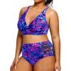 image:imageYonique Womens Plus Size Bikini High Waisted Swimsuits Two Piece Bathing Suits Tummy Control SwimwearBlue Purple Leaves