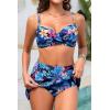 image:imageYonique Womens Underwire Bikini with Swim Skirt  2026 Tummy Control Two Piece Bathing Suit High Waisted Push Up SwimwearBlue and Flower
