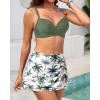 image:imageYonique Womens Underwire Bikini with Swim Skirt  2026 Tummy Control Two Piece Bathing Suit High Waisted Push Up SwimwearGreen Palm Tree