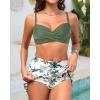 image:imageYonique Womens Underwire Bikini with Swim Skirt  2026 Tummy Control Two Piece Bathing Suit High Waisted Push Up SwimwearGreen Palm Tree