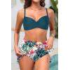 image:imageYonique Womens Underwire Bikini with Swim Skirt  2026 Tummy Control Two Piece Bathing Suit High Waisted Push Up SwimwearTeal and Flowers