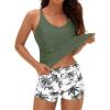 image:imageYonique 2 Piece Tankini Swimsuits for Women with Boy Shorts Athletic Swim Tank Top Bathing SuitsGreen Palm Tree