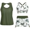 image:imageYonique 3 Piece Tankini Swimsuits for Women Swim Tank Top Bathing Suits with Boy Shorts and Bra Athletic SwimwearGreen Palm Tree