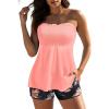 image:imageYonique Bandeau Tankini with Shorts  Strapless Two Piece Swimsuit with Pockets Flowy Bathing Suit 2026 SwimwearCoral Pink Floral