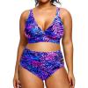 image:imageYonique Womens Plus Size Bikini High Waisted Swimsuits Two Piece Bathing Suits Tummy Control SwimwearBlue Purple Leaves