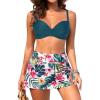 image:imageYonique Womens Underwire Bikini with Swim Skirt  2026 Tummy Control Two Piece Bathing Suit High Waisted Push Up SwimwearTeal and Flowers
