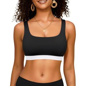 image:imageWomen Sport Bra Swimsuit Top  Swim Bra Bikini Top Only Scoop Neck Bathing Top 2025 SwimwearBlack and White1