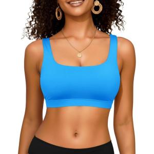 image:imageWomen Sport Bra Swimsuit Top  Swim Bra Bikini Top Only Scoop Neck Bathing Top 2025 SwimwearBlue