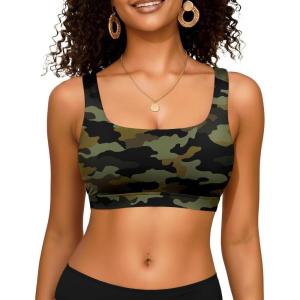 image:imageWomen Sport Bra Swimsuit Top  Swim Bra Bikini Top Only Scoop Neck Bathing Top 2025 SwimwearGreen Camo