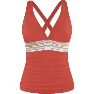 image:imageYonique Womens Halter Tankini Top V Neck Swim Top Tummy Control Bathing SuitBrick Red 01