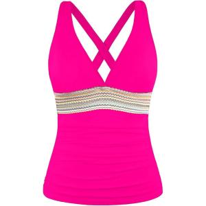 image:imageYonique Womens Halter Tankini Top V Neck Swim Top Tummy Control Bathing SuitHot Pink