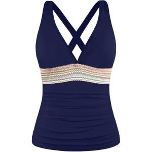 image:imageYonique Womens Halter Tankini Top V Neck Swim Top Tummy Control Bathing SuitNavy Blue 01