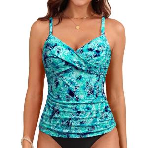 image:imageYonique Womens Tankini Top Swimwear Twist V Neck Swimsuits Tummy Control Bathing Suits Top OnlyGreen Paisley