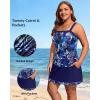 image:imageYonique Plus Size Tankini Swimsuit with Skirt  Two Piece Tummy Control Bathing Suit with Pockets 2026 SwimwearBlue Leaves