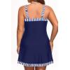image:imageYonique Plus Size Tankini Swimsuit with Skirt  Two Piece Tummy Control Bathing Suit with Pockets 2026 SwimwearNavy Striped