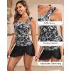 image:imageYonique Tankini with Skirt  Two Piece Swimsuit Tummy Control Bathing Suit Ruffle Swimwear 2026Black Floral