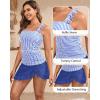 image:imageYonique Tankini with Skirt  Two Piece Swimsuit Tummy Control Bathing Suit Ruffle Swimwear 2026Blue Striped