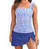 image:imageYonique Tankini with Skirt  Two Piece Swimsuit Tummy Control Bathing Suit Ruffle Swimwear 2026Blue Striped