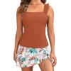 image:imageYonique Tankini with Skirt  Two Piece Swimsuit Tummy Control Bathing Suit Ruffle Swimwear 2026Brown and Flower