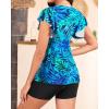 image:imageYonique Women Tankini with Shorts and Pocket Two Piece Swimsuits Ruffle Sleeve Bathing Suit Flowy SwimwearRuffle Blue Leaves