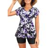 image:imageYonique Women Tankini with Shorts and Pocket Two Piece Swimsuits Ruffle Sleeve Bathing Suit Flowy SwimwearRuffle Purple Flowers