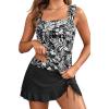 image:imageYonique Tankini with Skirt  Two Piece Swimsuit Tummy Control Bathing Suit Ruffle Swimwear 2026Black Floral