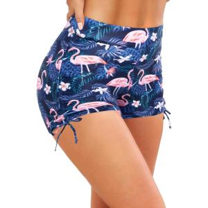image:imageYonique Women Swim Shorts High Waisted Swimsuit Shorts Tummy Control Bathing Suit Bottom Plus Size BoyshortsBlue Flamingo