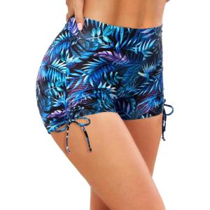 image:imageYonique Women Swim Shorts High Waisted Swimsuit Shorts Tummy Control Bathing Suit Bottom Plus Size BoyshortsBlue Leaves