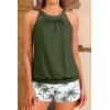 image:imageYonique Tankini Swimsuits with Shorts  Tummy Control Two Piece Blouson Bathing Suits High Neck SwimwearGreen Palm Tree