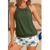 image:imageYonique Tankini Swimsuits with Shorts  Tummy Control Two Piece Blouson Bathing Suits High Neck SwimwearGreen Palm Tree