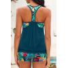 image:imageYonique Two Piece Tankini Bathing Suits TBack Blouson Swim Tops with Boy Shorts Women Swimsuits Sporty SwimwearColorful Leaves