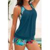 image:imageYonique Two Piece Tankini Bathing Suits TBack Blouson Swim Tops with Boy Shorts Women Swimsuits Sporty SwimwearColorful Leaves