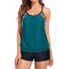 image:imageYonique Two Piece Tankini Bathing Suits TBack Blouson Swim Tops with Boy Shorts Women Swimsuits Sporty SwimwearCoral Teal