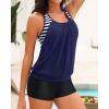 image:imageYonique Two Piece Tankini Bathing Suits TBack Blouson Swim Tops with Boy Shorts Women Swimsuits Sporty SwimwearDark Blue