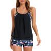 image:imageYonique Two Piece Tankini Bathing Suits TBack Blouson Swim Tops with Boy Shorts Women Swimsuits Sporty SwimwearFlamingo