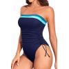 image:imageYonique Women Strapless One Piece Swimsuit Tummy Control Bandeau Bathing Suit Cheeky SwimwearNavy Blue Color Block