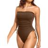 image:imageYonique Women Strapless One Piece Swimsuit Tummy Control Bandeau Bathing Suit Cheeky SwimwearRuffled Brown