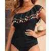 image:imageYonique Womens One Shoulder Tankini Swim Tops Ruffle Bathing Suit Tops No BottomsBlack01