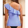 image:imageYonique Womens One Shoulder Tankini Swim Tops Ruffle Bathing Suit Tops No BottomsBlue Striped