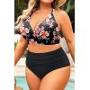 image:imageYonique Womens Plus Size Bikini High Waisted Swimsuits Two Piece Bathing Suits Tummy Control SwimwearDouble Straps Black Flower