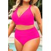 image:imageYonique Womens Plus Size Bikini High Waisted Swimsuits Two Piece Bathing Suits Tummy Control SwimwearDouble Straps Hot Pink