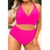 image:imageYonique Womens Plus Size Bikini High Waisted Swimsuits Two Piece Bathing Suits Tummy Control SwimwearDouble Straps Hot Pink
