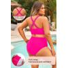 image:imageYonique Womens Plus Size Bikini High Waisted Swimsuits Two Piece Bathing Suits Tummy Control SwimwearDouble Straps Hot Pink