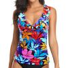image:imageYonique Womens Tankini Top Only Tummy Control Bathing Suit Top Ruffle Swimsuit Top V Neck Swim Tank Top No BottomColorful Leaves