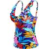 image:imageYonique Womens Tankini Top Only Tummy Control Bathing Suit Top Ruffle Swimsuit Top V Neck Swim Tank Top No BottomColorful Leaves