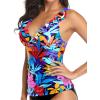 image:imageYonique Womens Tankini Top Only Tummy Control Bathing Suit Top Ruffle Swimsuit Top V Neck Swim Tank Top No BottomColorful Leaves