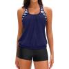 image:imageYonique Two Piece Tankini Bathing Suits TBack Blouson Swim Tops with Boy Shorts Women Swimsuits Sporty SwimwearDark Blue