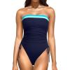image:imageYonique Women Strapless One Piece Swimsuit Tummy Control Bandeau Bathing Suit Cheeky SwimwearNavy Blue Color Block