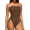 image:imageYonique Women Strapless One Piece Swimsuit Tummy Control Bandeau Bathing Suit Cheeky SwimwearRuffled Brown